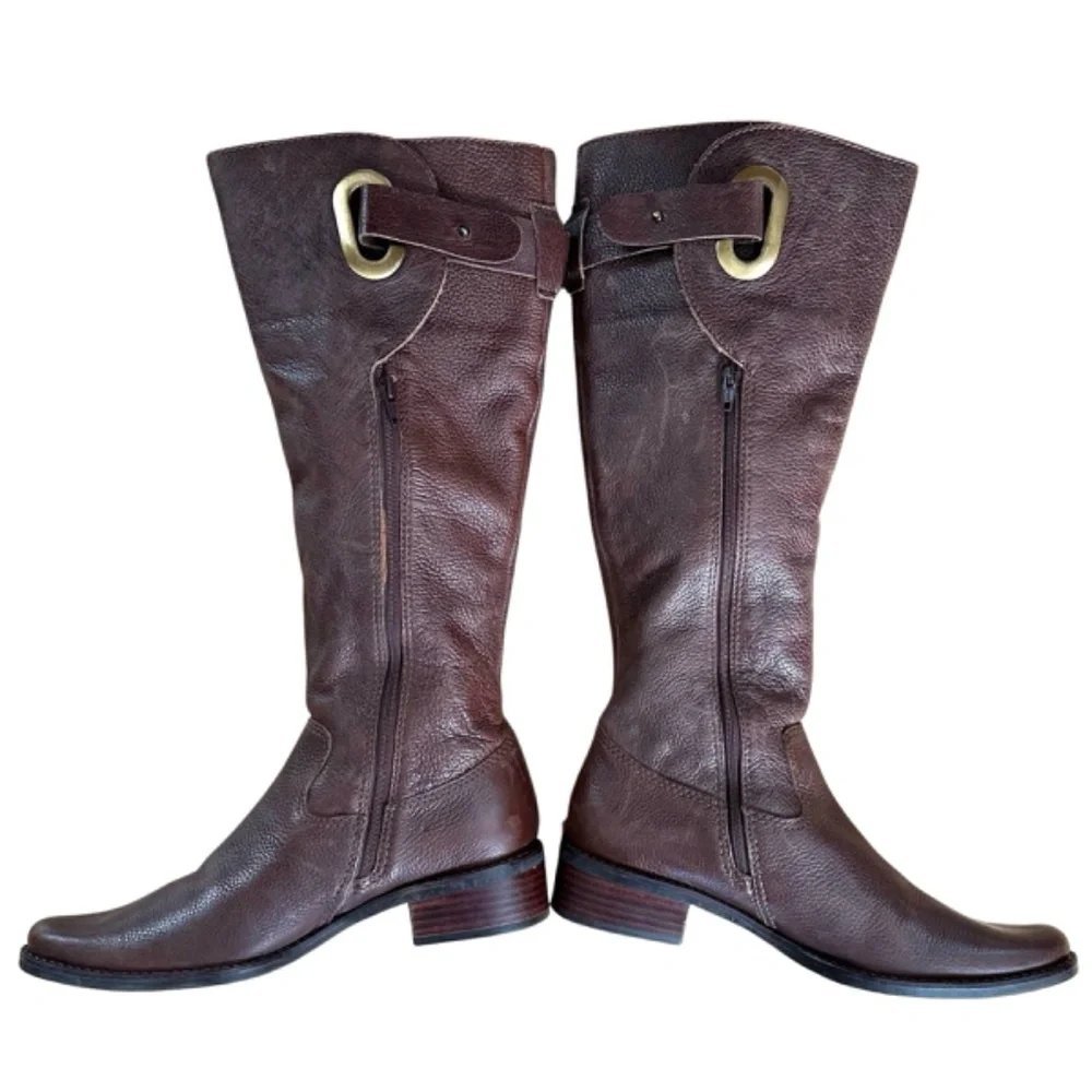 MATISSE women’s soft brown leather boots Sz 6 1/2M buckle embellished